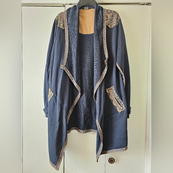 Miss Me Sweaters - Miss Me Navy and Tan Cardigan